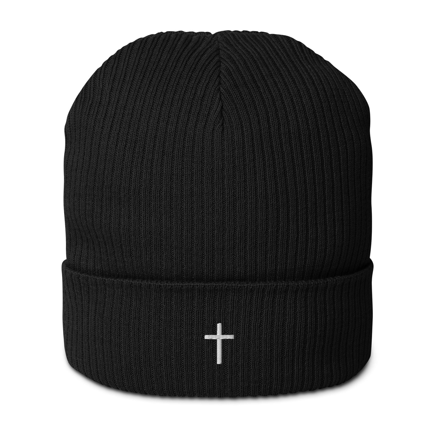 White cross - Organic ribbed beanie (4 colours)