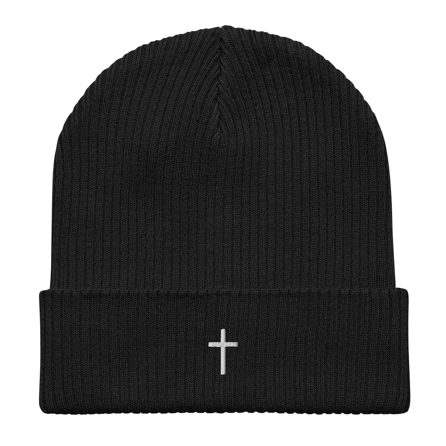 White cross - Organic ribbed beanie (4 colours)