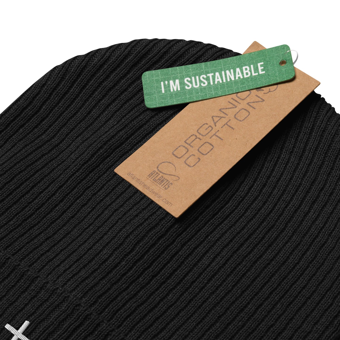 White cross - Organic ribbed beanie (4 colours)