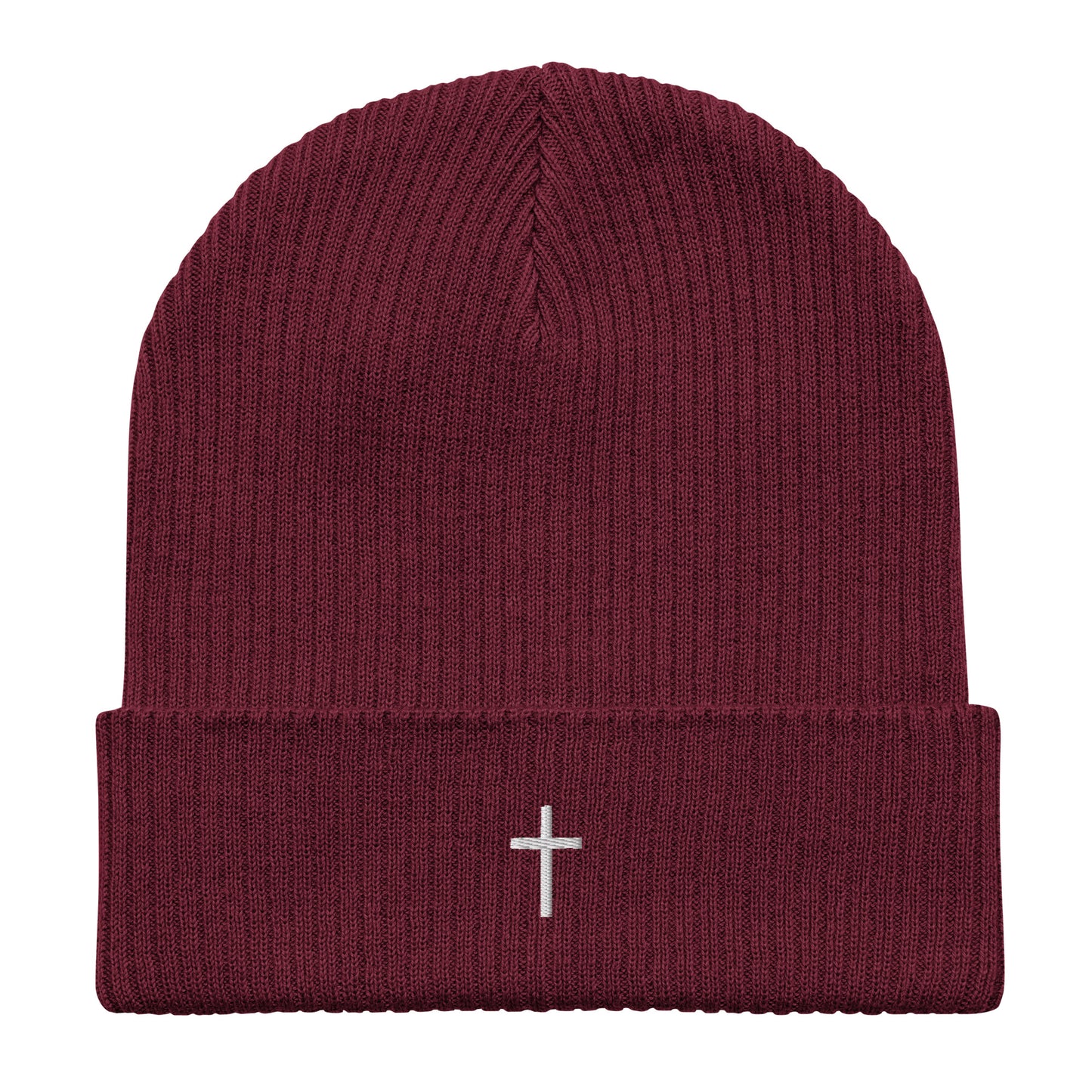 White cross - Organic ribbed beanie (4 colours)