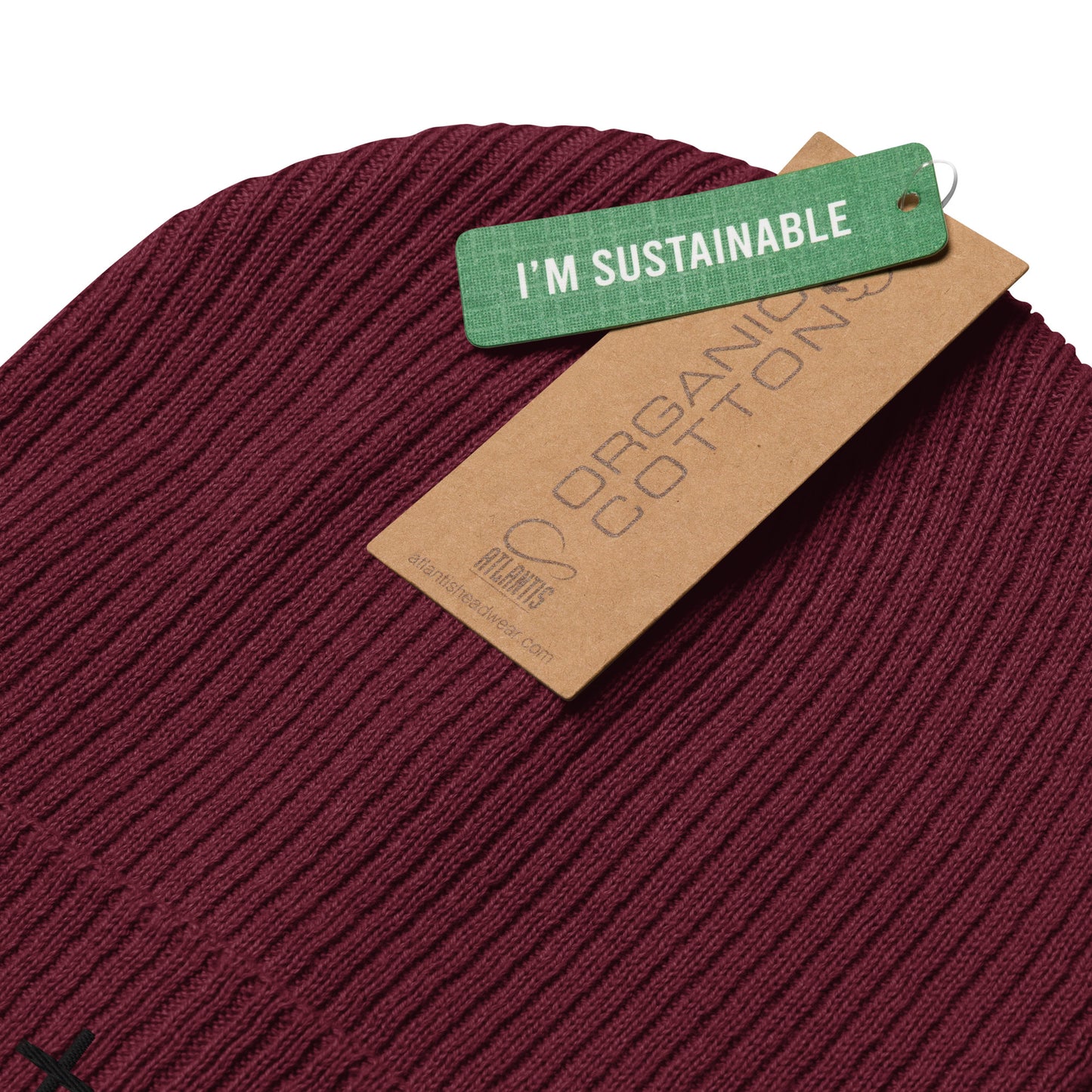 Black cross - Organic ribbed beanie (5 colours)