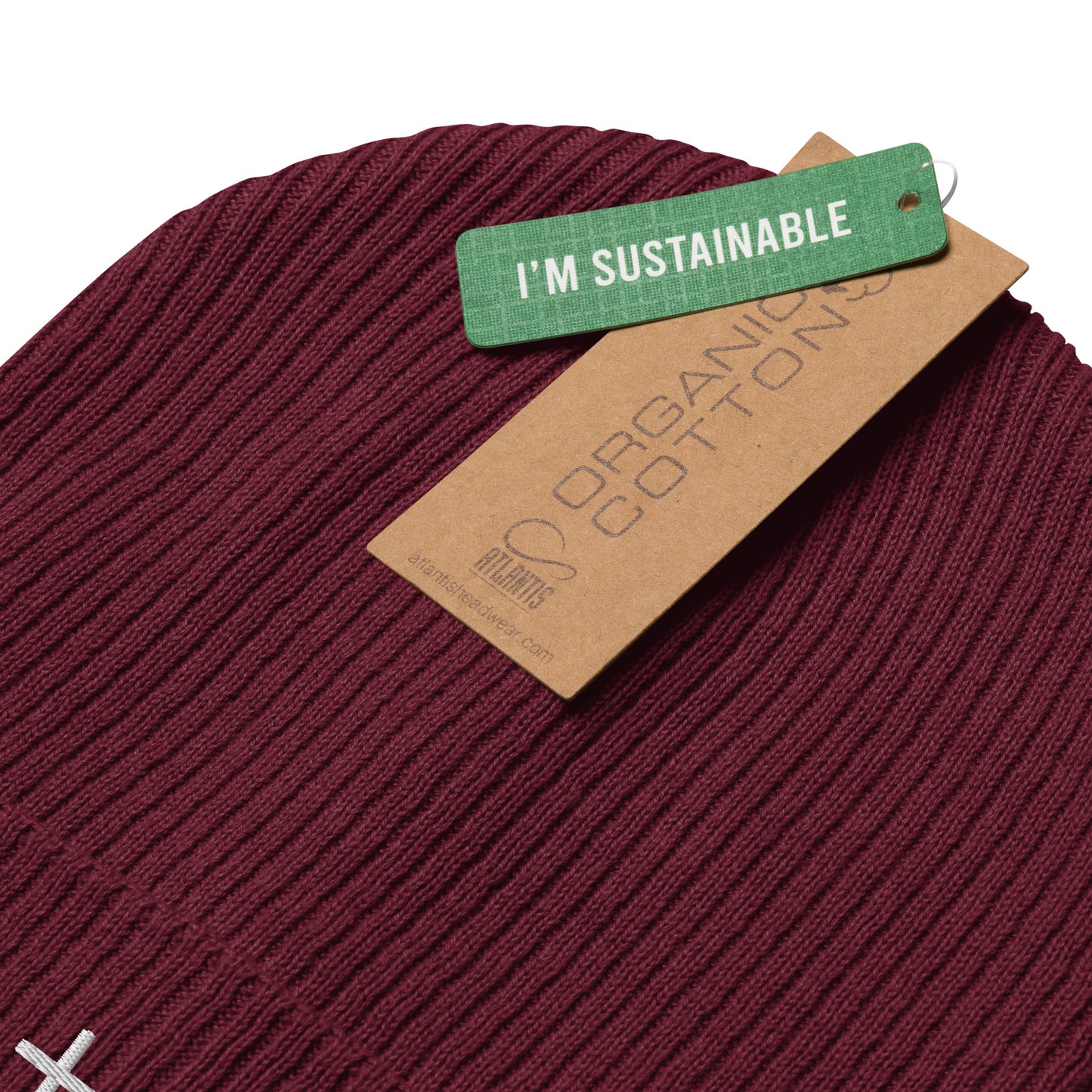 White cross - Organic ribbed beanie (4 colours)