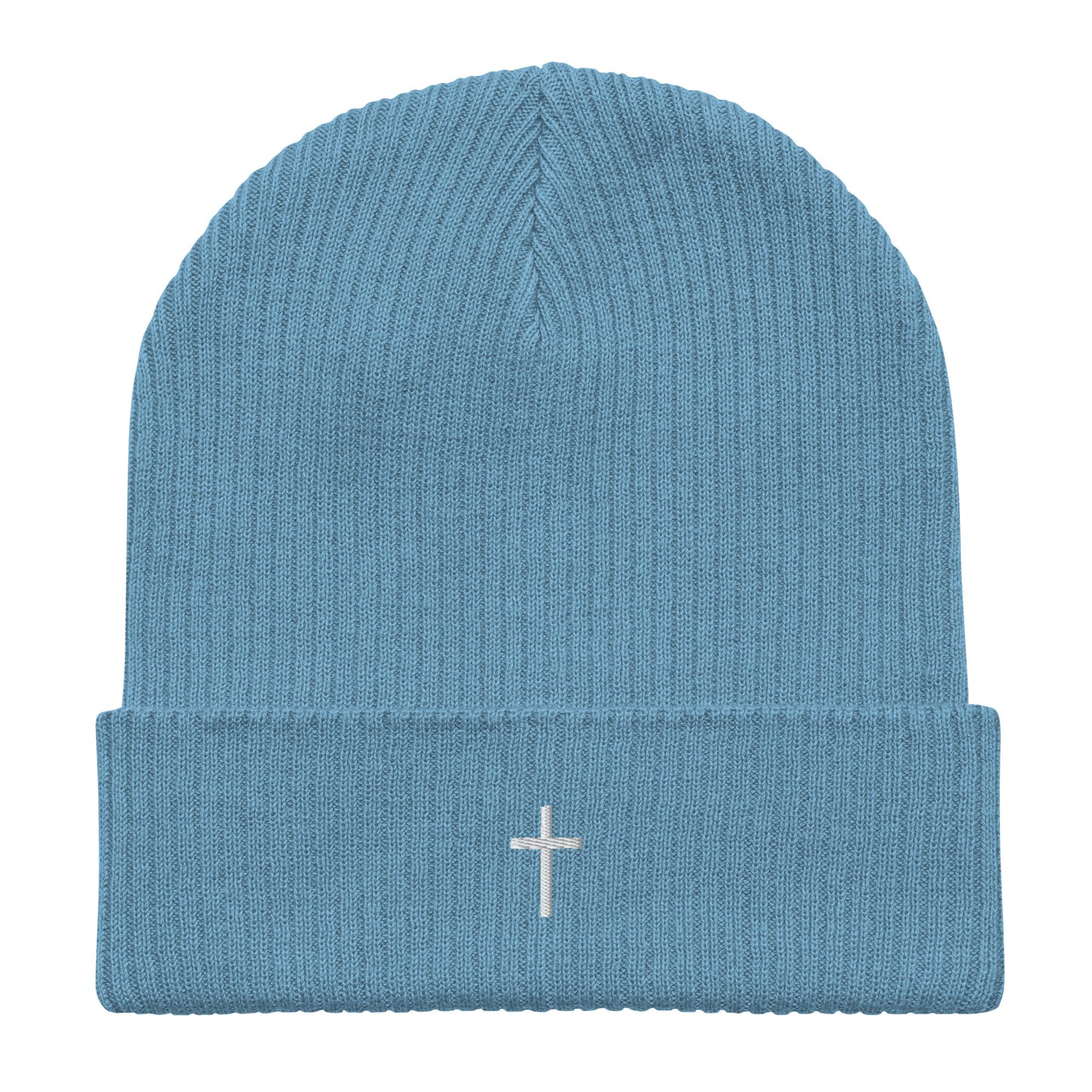White cross - Organic ribbed beanie (4 colours)