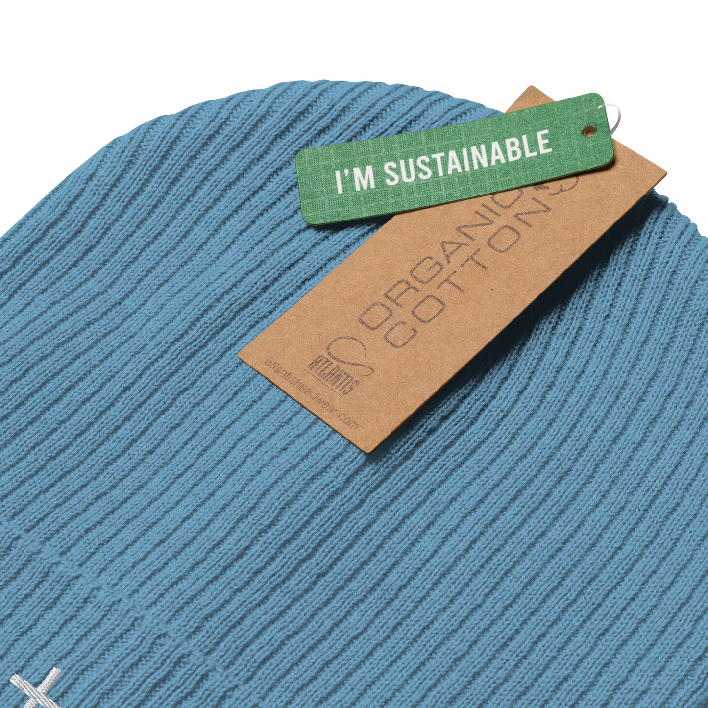 White cross - Organic ribbed beanie (4 colours)