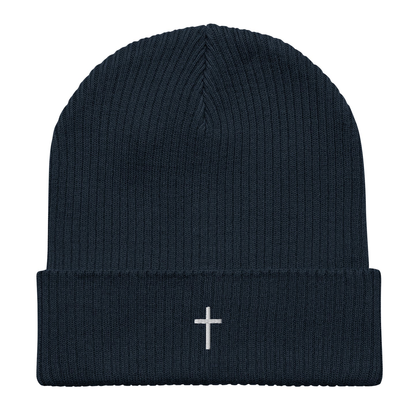 White cross - Organic ribbed beanie (4 colours)