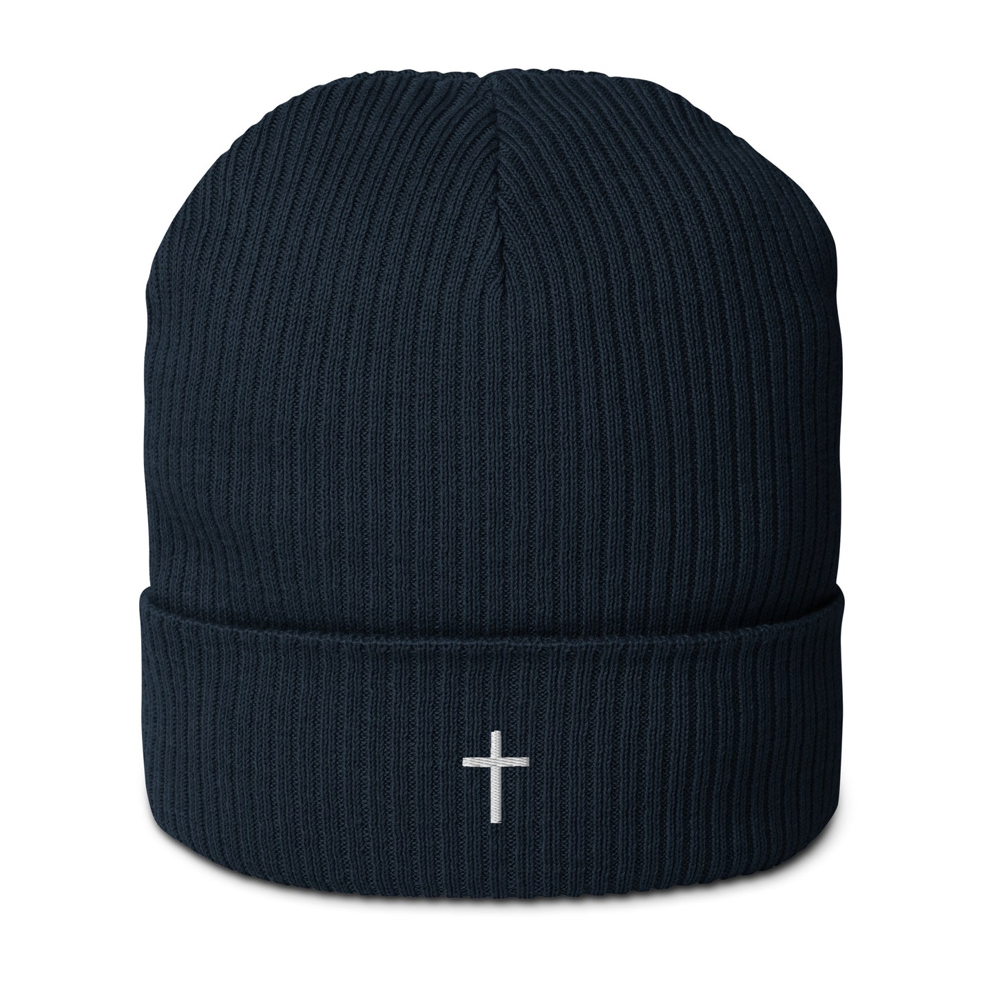 White cross - Organic ribbed beanie (4 colours)