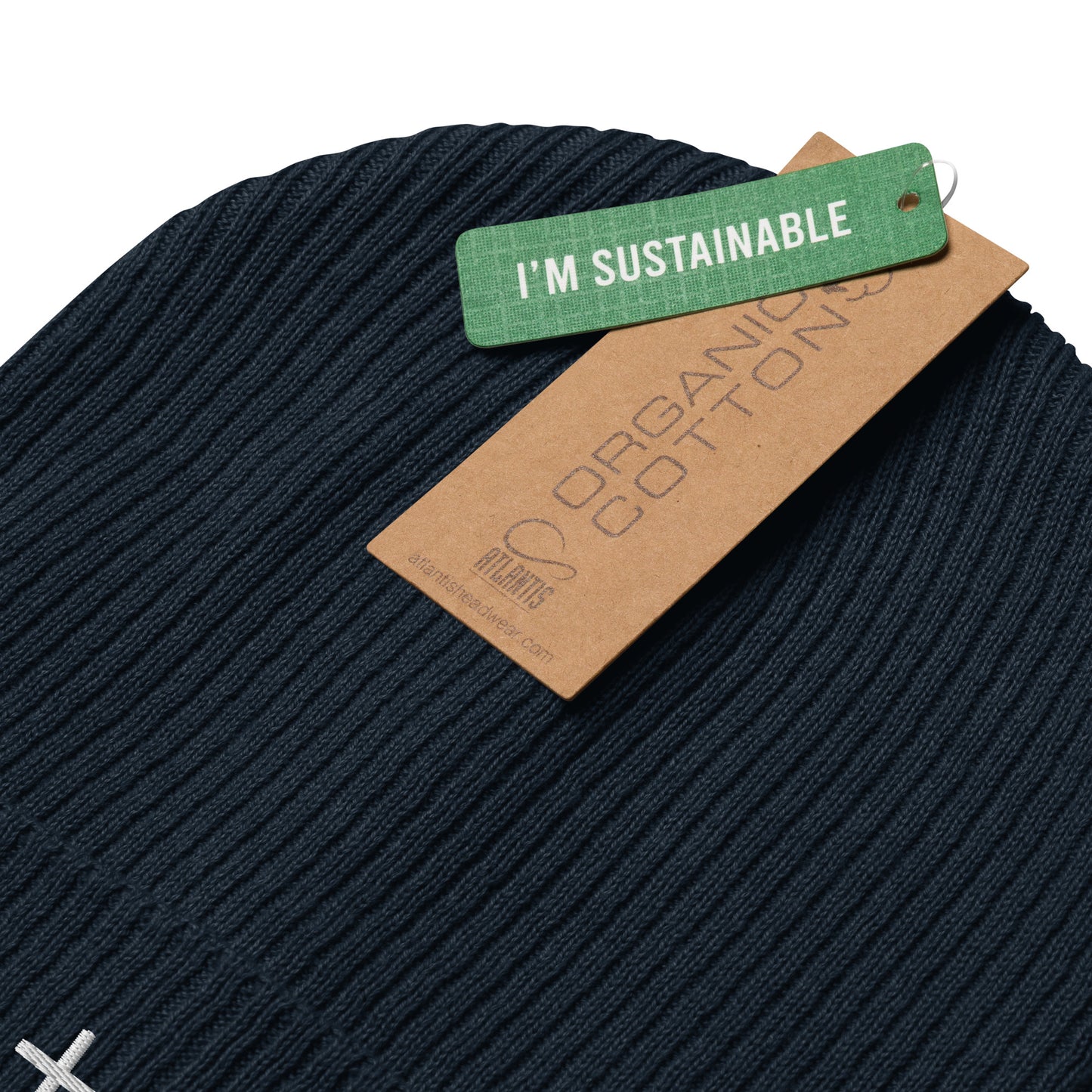 White cross - Organic ribbed beanie (4 colours)