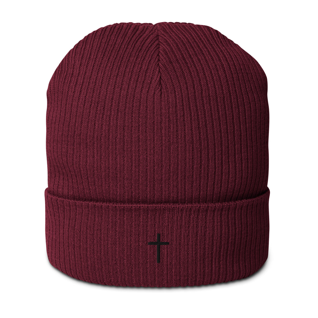 Black cross - Organic ribbed beanie (5 colours)