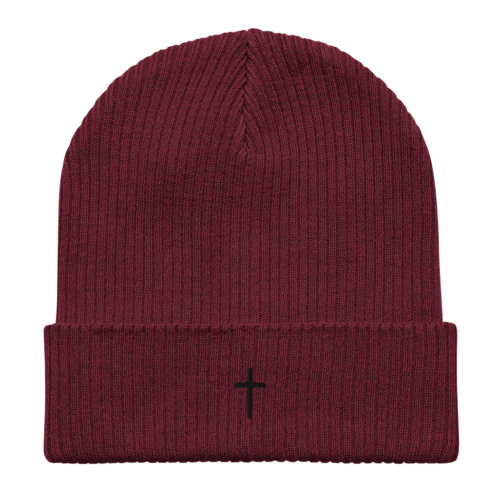 Black cross - Organic ribbed beanie (5 colours)