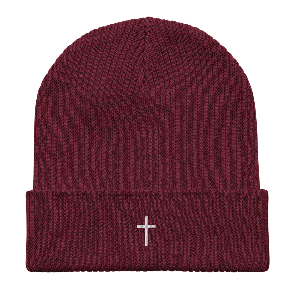 White cross - Organic ribbed beanie (4 colours)