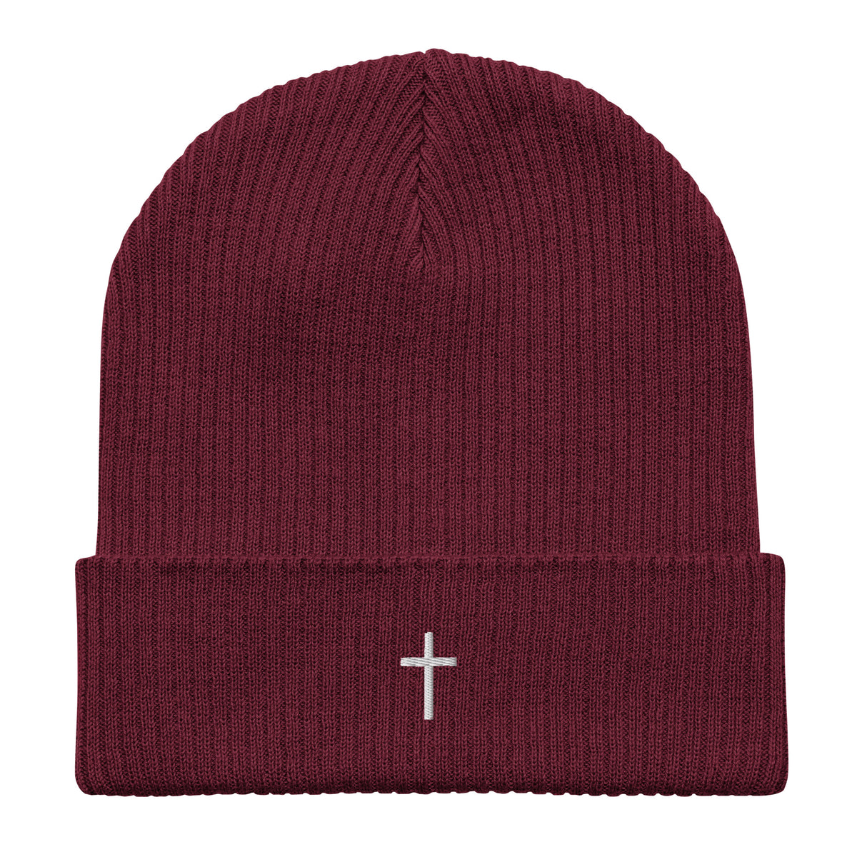White cross - Organic ribbed beanie (4 colours)