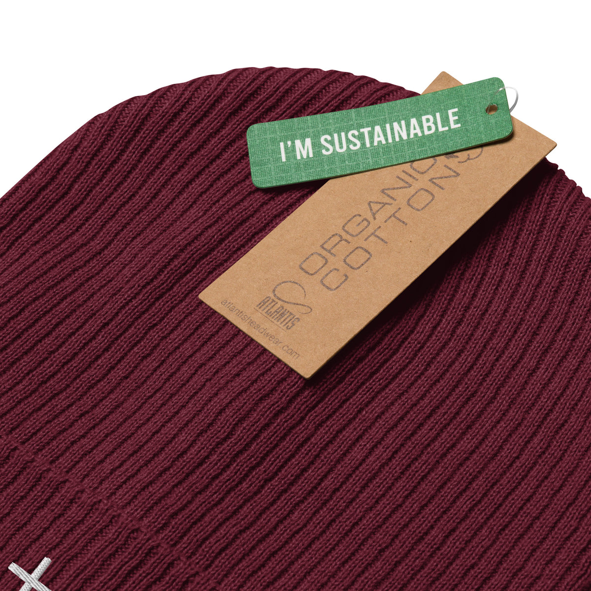 White cross - Organic ribbed beanie (4 colours)