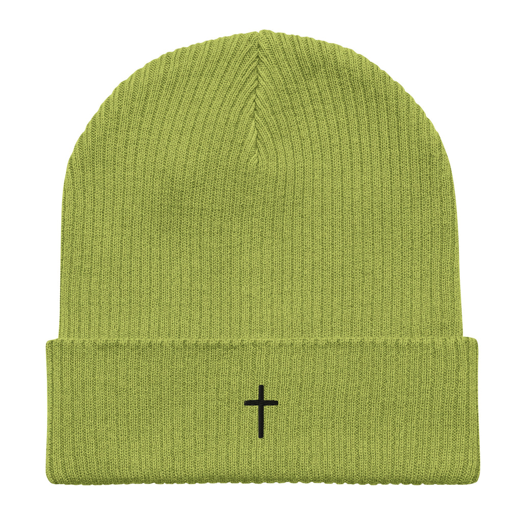 Black cross - Organic ribbed beanie (5 colours)