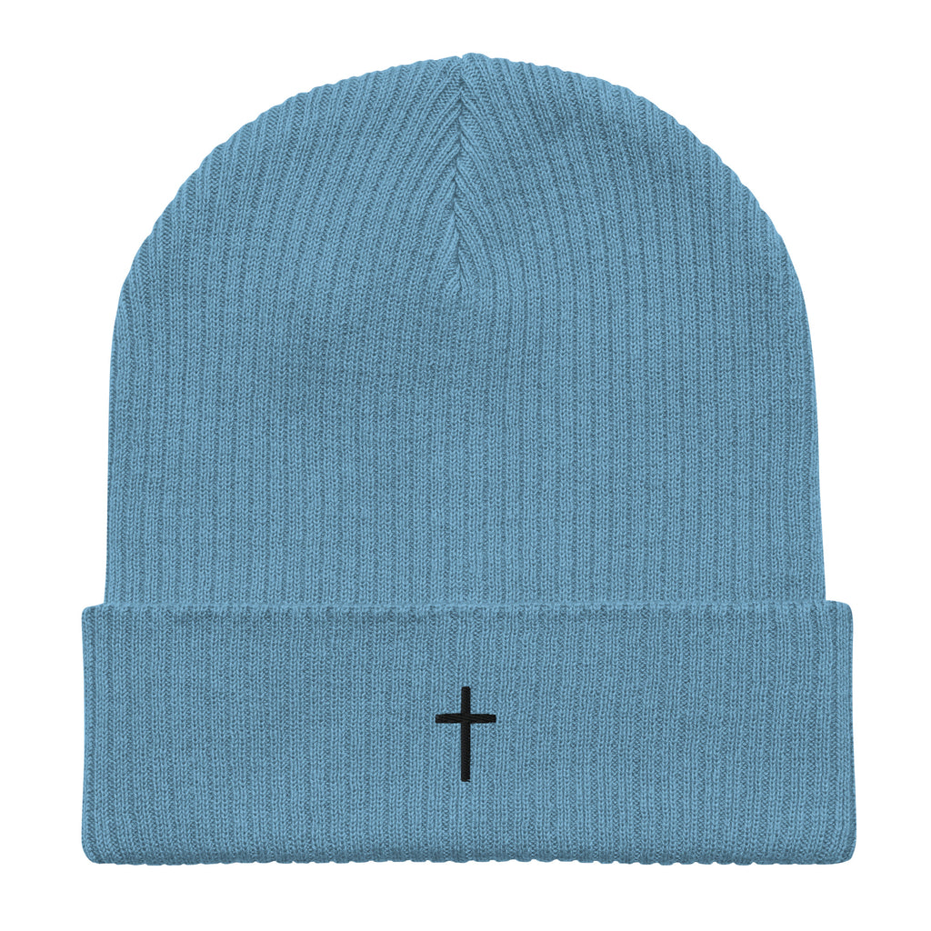 Black cross - Organic ribbed beanie (5 colours)