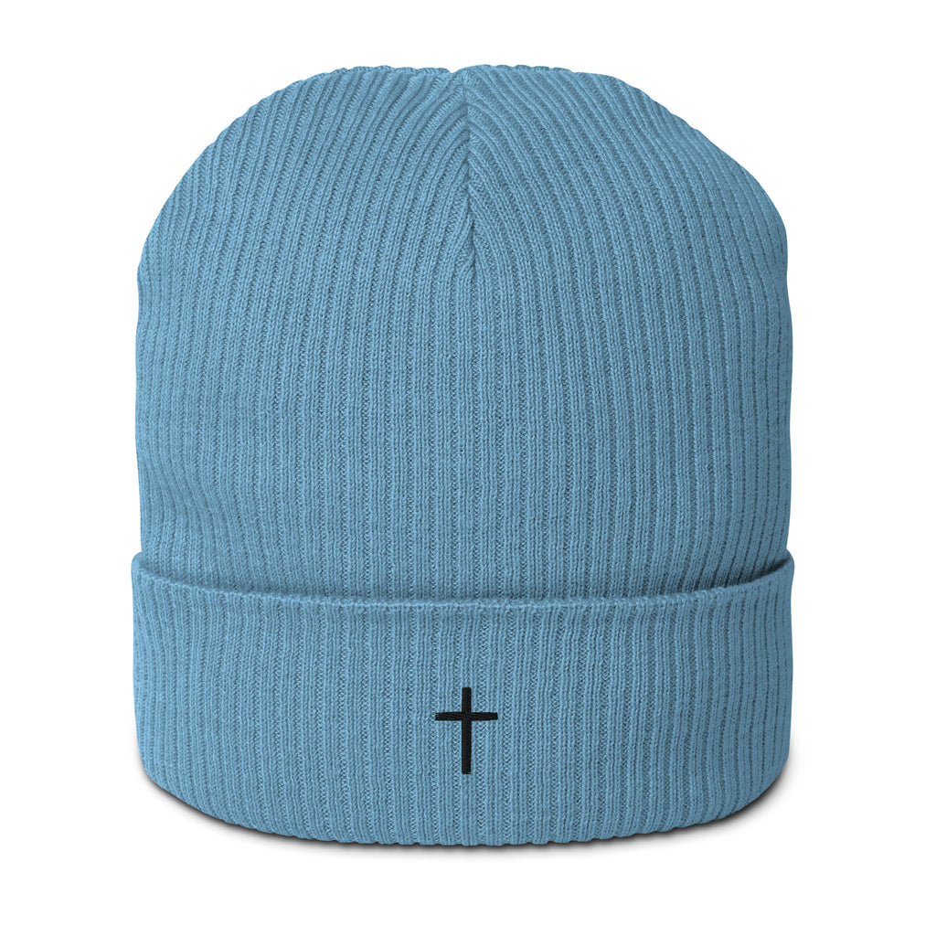 Black cross - Organic ribbed beanie (5 colours)