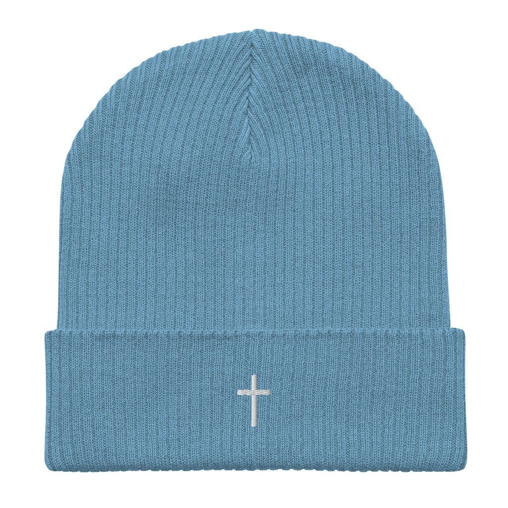 White cross - Organic ribbed beanie (4 colours)