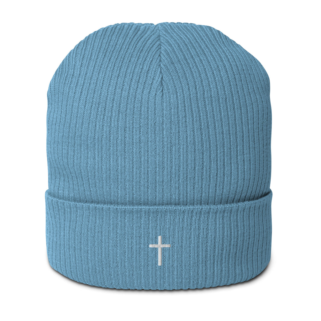 White cross - Organic ribbed beanie (4 colours)