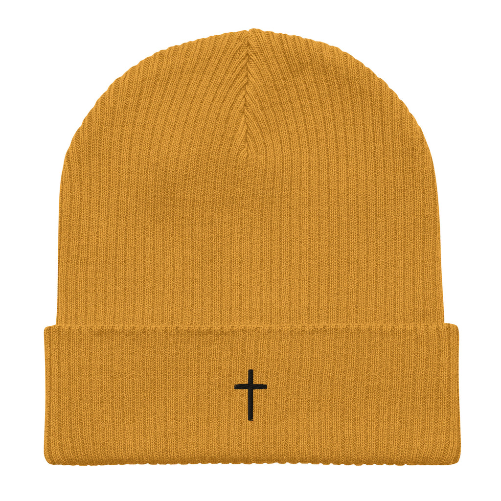 Black cross - Organic ribbed beanie (5 colours)