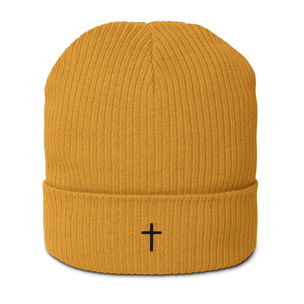 Black cross - Organic ribbed beanie (5 colours)