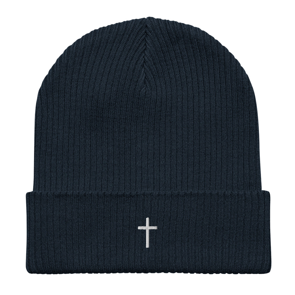 White cross - Organic ribbed beanie (4 colours)