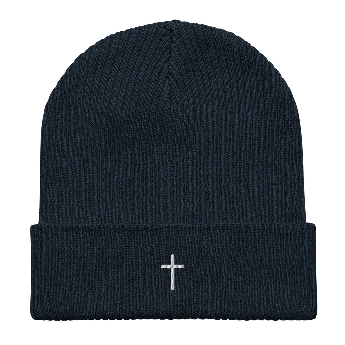 White cross - Organic ribbed beanie (4 colours)