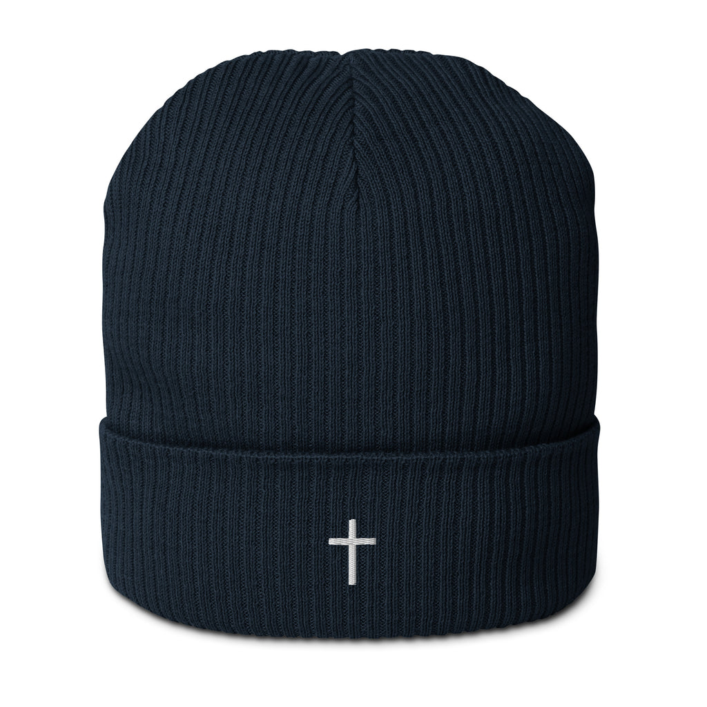 White cross - Organic ribbed beanie (4 colours)