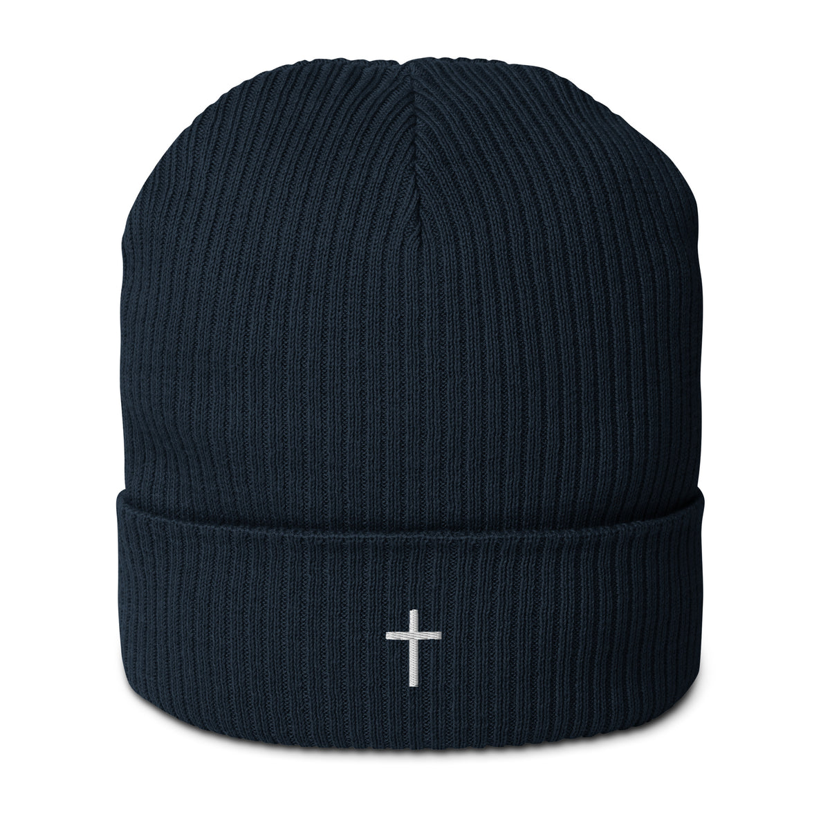 White cross - Organic ribbed beanie (4 colours)