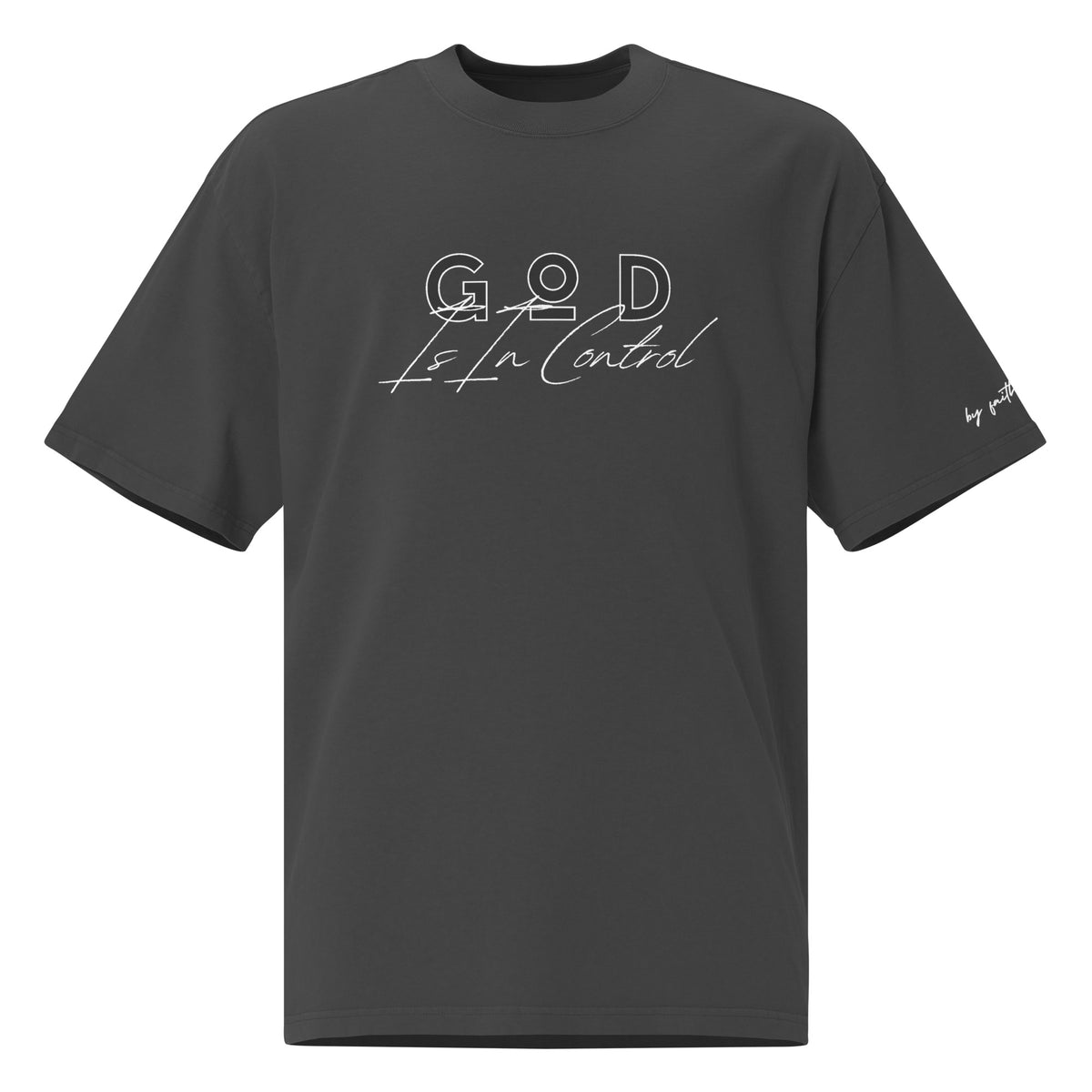 GOD IS IN CONTROL - Oversized faded tee (dark grey)